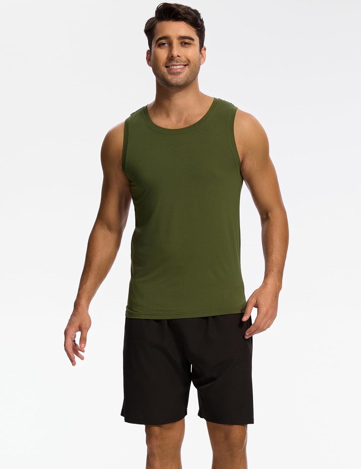 imageGYS Bamboo Viscose Mens Tank Top Casual Sleeveless Undershirt Quick Dry Lightweight Muscle Shirts Soft Mens Pajama TopsArmy Green
