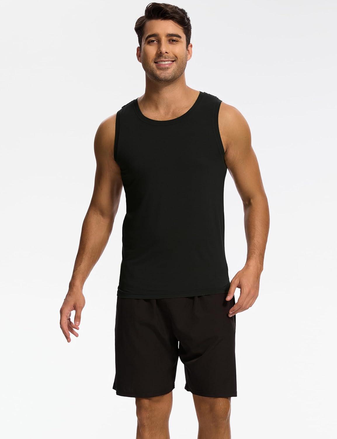 imageGYS Bamboo Viscose Mens Tank Top Casual Sleeveless Undershirt Quick Dry Lightweight Muscle Shirts Soft Mens Pajama TopsBlack