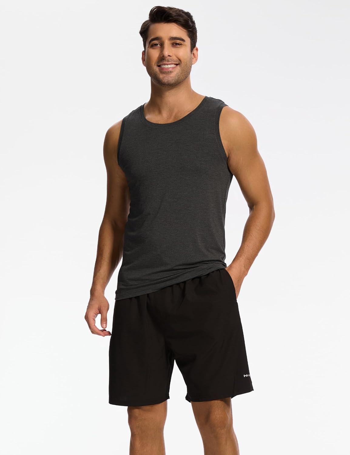 imageGYS Bamboo Viscose Mens Tank Top Casual Sleeveless Undershirt Quick Dry Lightweight Muscle Shirts Soft Mens Pajama TopsBlack Melange