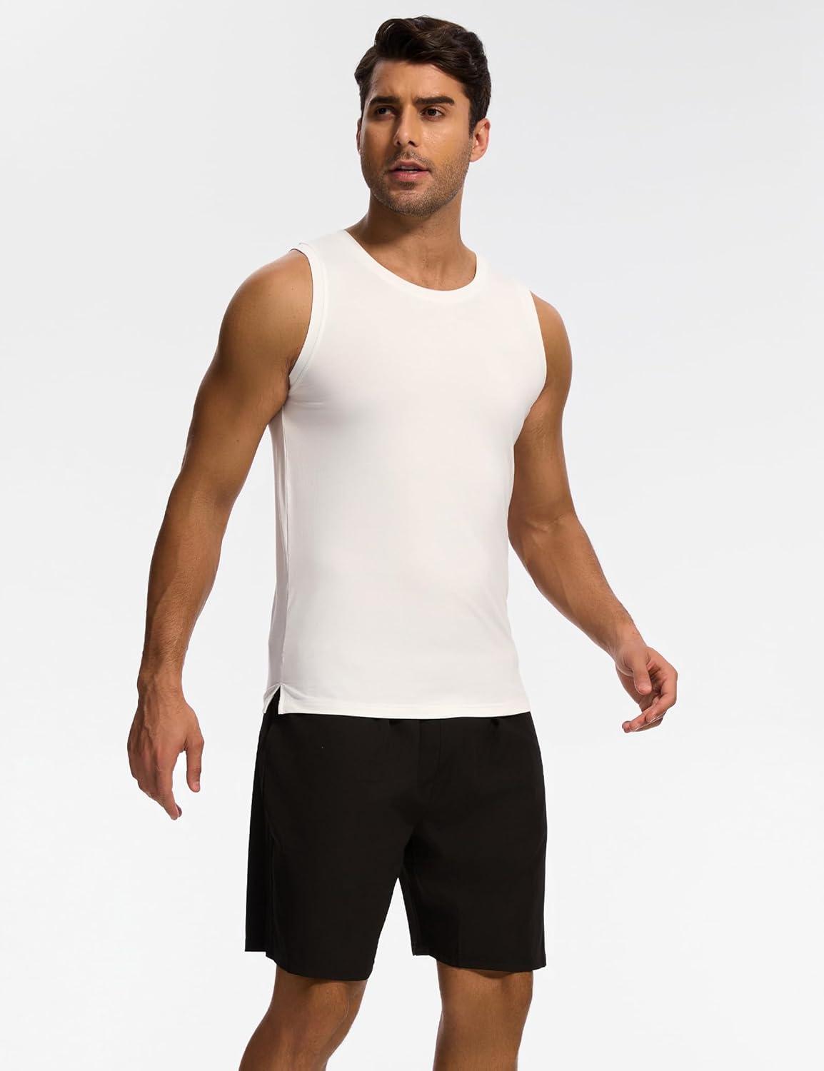 imageGYS Bamboo Viscose Mens Tank Top Casual Sleeveless Undershirt Quick Dry Lightweight Muscle Shirts Soft Mens Pajama TopsWhite