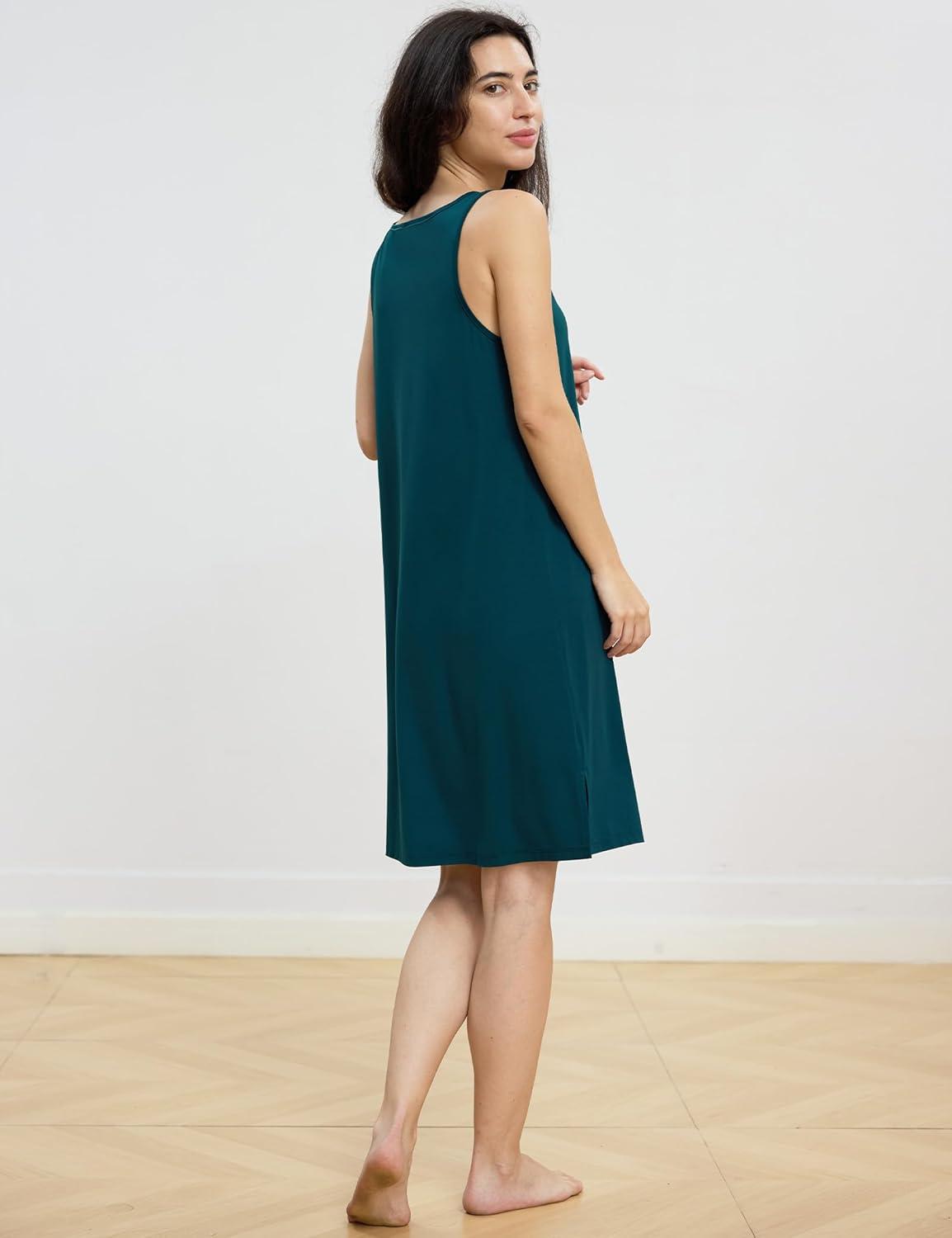 imageGYS Premium Bamboo Viscose Womens Nightgowns Tank Sleep Dress V Neck Soft Sleeveless SleepwearInk Blue