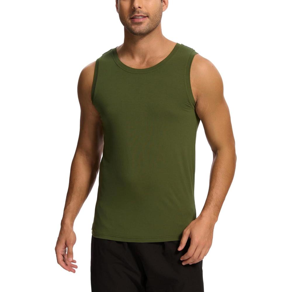 imageGYS Bamboo Viscose Mens Tank Top Casual Sleeveless Undershirt Quick Dry Lightweight Muscle Shirts Soft Mens Pajama TopsArmy Green