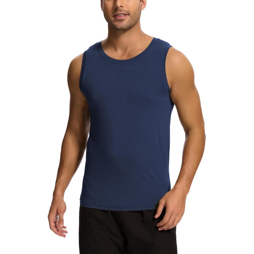 imageGYS Bamboo Viscose Mens Tank Top Casual Sleeveless Undershirt Quick Dry Lightweight Muscle Shirts Soft Mens Pajama TopsDeep Blue