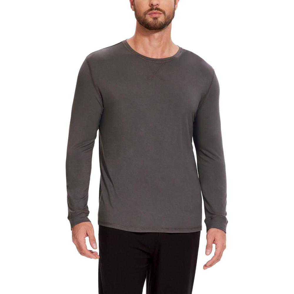 imageGYS BambooDerived Viscose Mens Pajama Top Soft Long Sleeve Sleep TShirtDark Grey