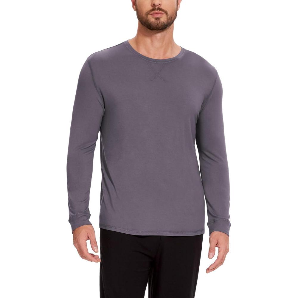 imageGYS BambooDerived Viscose Mens Pajama Top Soft Long Sleeve Sleep TShirtReddish Grey