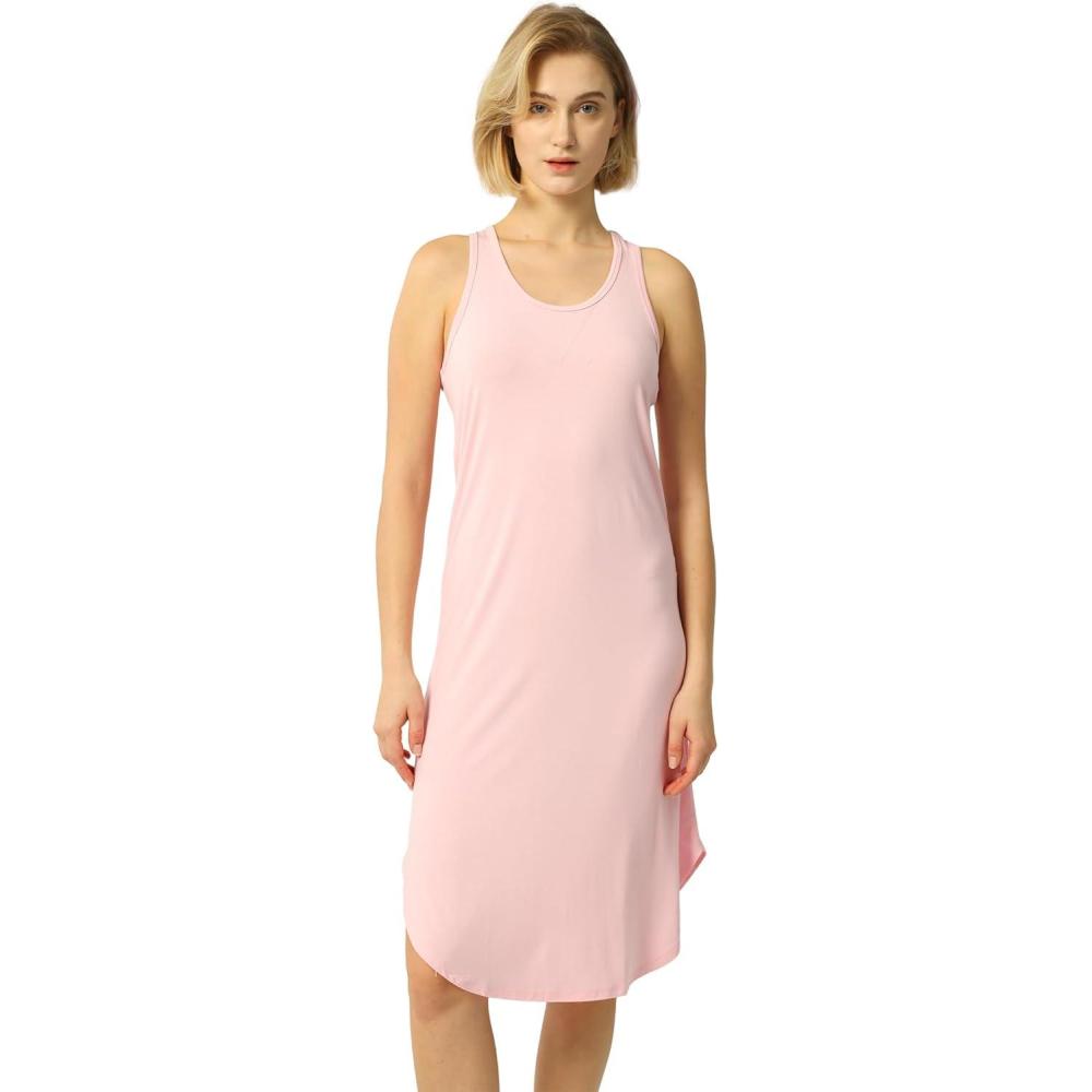 imageGYS Long Nightgown for Women Viscose Made from Bamboo Soft Sleeveless Sleep Shirt Summer Racerback Sleep DressPink