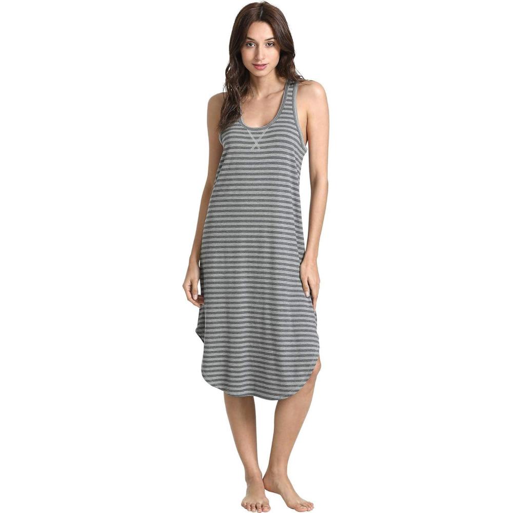 imageGYS Long Nightgown for Women Viscose Made from Bamboo Soft Sleeveless Sleep Shirt Summer Racerback Sleep DressStripe
