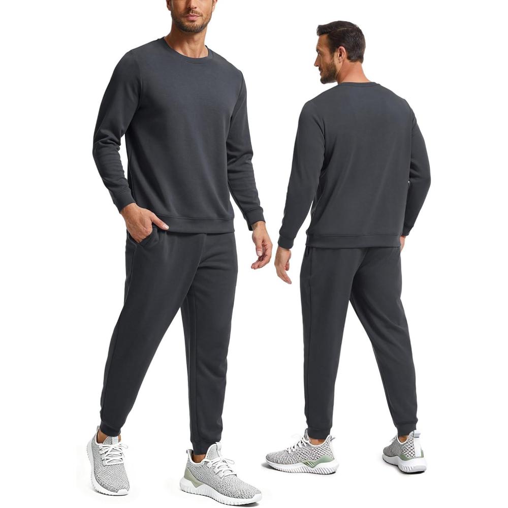 imageGYS Mens Casual Athletic Tracksuit  Long Sleeve 2Piece Running and Jogging Sweat SetDark Grey