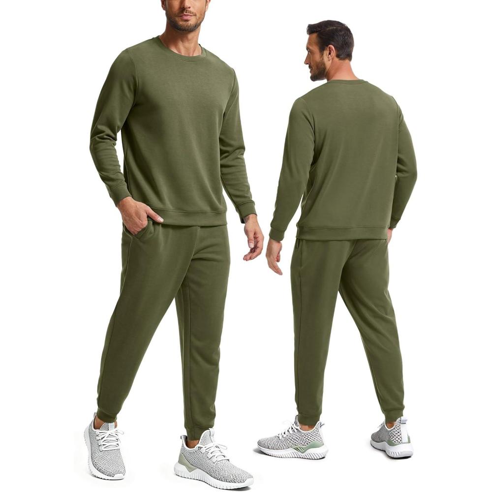 imageGYS Mens Casual Athletic Tracksuit  Long Sleeve 2Piece Running and Jogging Sweat SetOlive
