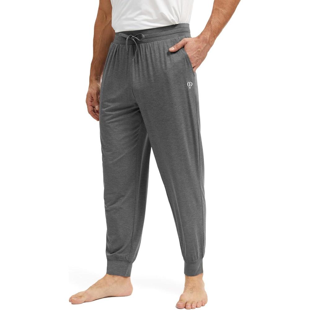 imageGYS Mens Pajama Pants Bamboo Viscose Soft Joggers Sleep Bottoms with Drawstring and PocketsDark Heather Grey