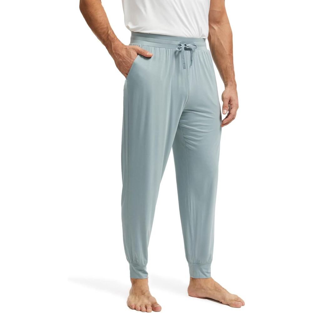 imageGYS Mens Pajama Pants Bamboo Viscose Soft Joggers Sleep Bottoms with Drawstring and PocketsLight Greyish Green