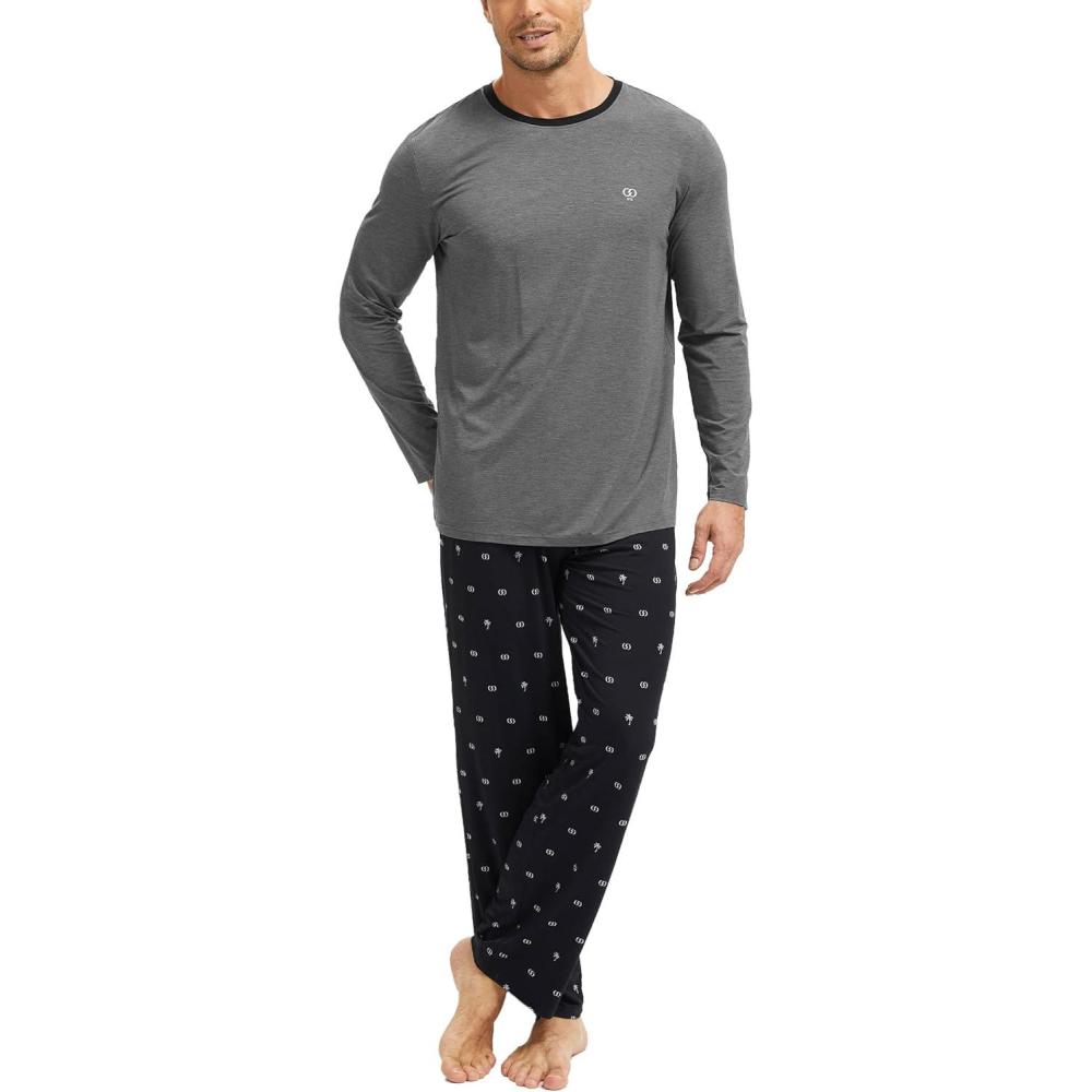 imageGYS Premium Mens Pajama Sets Bamboo Viscose Long Sleeve Sleepwear and StyleLeisure Gys