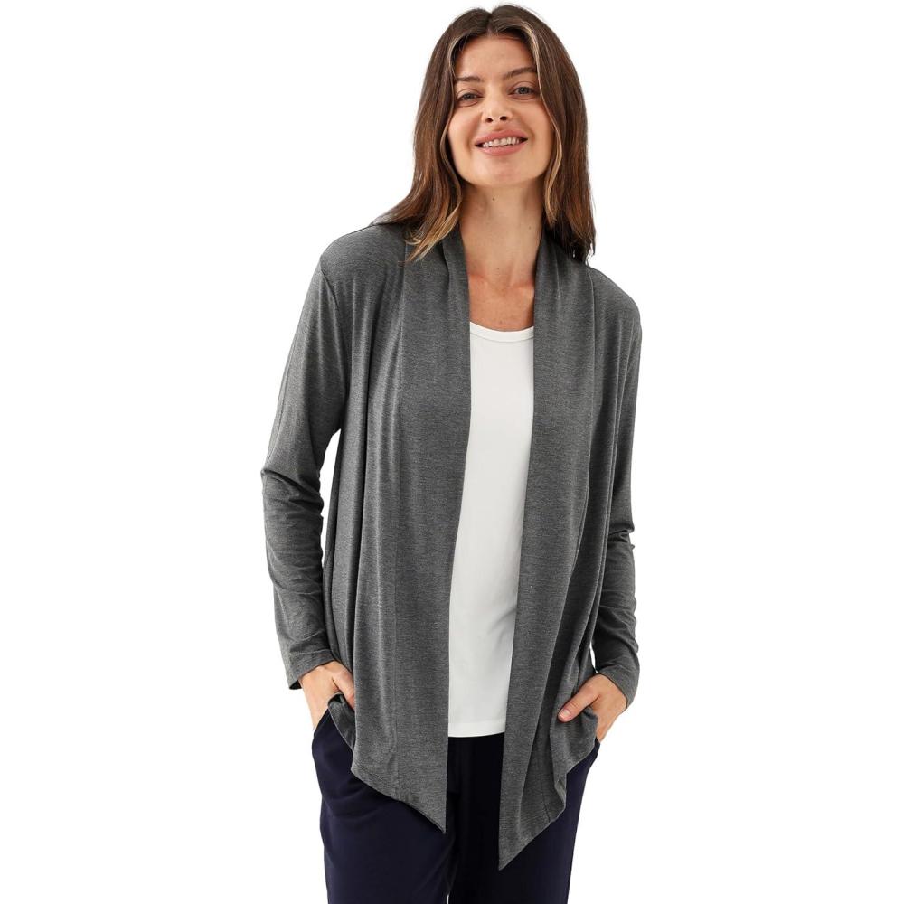 imageGYS Womens Cardigans Bamboo Viscose SecondSkin Softness AllDay Drape Long Sleeve Open Front Versatile Loose OutwearDark Heather Grey