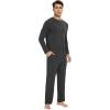 GYS Bamboo Viscose Men’s Pajama Sets Long Sleeve Henley Neck Casual Sleep Set with Pockets(Black Melange)