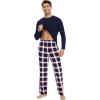 GYS Bamboo Viscose Men’s Pajama Sets Long Sleeve Henley Neck Casual Sleep Set with Pockets(Navy Red Plaid)