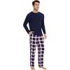 GYS Bamboo Viscose Men’s Pajama Sets Long Sleeve Henley Neck Casual Sleep Set with Pockets(Navy Red Plaid)