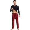GYS Bamboo Viscose Men’s Pajama Sets Long Sleeve Henley Neck Casual Sleep Set with Pockets(Red Plaid)