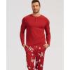 GYS Bamboo Viscose Men’s Pajama Sets Long Sleeve Henley Neck Casual Sleep Set with Pockets(Xmas Red)