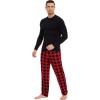 GYS Bamboo Viscose Men’s Pajama Sets Long Sleeve Plaid Loungewear Sets with Pockets(Black/Red Plaid)