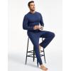 GYS Bamboo Viscose Men’s Pajama Sets Long Sleeve Plaid Loungewear Sets with Pockets(Deep Blue)