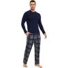 GYS Bamboo Viscose Men’s Pajama Sets Long Sleeve Plaid Loungewear Sets with Pockets(Navy/Plaid)