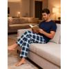 GYS Bamboo Viscose Men’s Pajama Sets Short Sleeve Crew Neck Lounge Sets with Pockets(Navy Green Plaid)