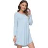 GYS Womens Bamboo Viscose Long Sleeve Nightgown Super Soft Lightweight Night Shirts for Sleeping(Crewneck/ Sterling Blue)
