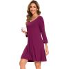 GYS Womens Bamboo Viscose Long Sleeve Nightgown Super Soft Lightweight Night Shirts for Sleeping(Purplish Red)