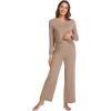 GYS Women’s Pajama Sets Viscose from Bamboo Lace Trim Long Sleeve Sleepwear Soft Pjs Lounge Sets with Pockets(A-camel)