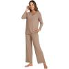 GYS Women’s Pajama Sets Viscose from Bamboo Lace Trim Long Sleeve Sleepwear Soft Pjs Lounge Sets with Pockets(A-camel)