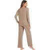 GYS Women’s Pajama Sets Viscose from Bamboo Lace Trim Long Sleeve Sleepwear Soft Pjs Lounge Sets with Pockets(A-camel)
