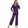 GYS Women’s Pajama Sets Viscose from Bamboo Lace Trim Long Sleeve Sleepwear Soft Pjs Lounge Sets with Pockets(A-deep Purple)