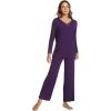 GYS Women’s Pajama Sets Viscose from Bamboo Lace Trim Long Sleeve Sleepwear Soft Pjs Lounge Sets with Pockets(A-deep Purple)
