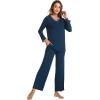 GYS Women’s Pajama Sets Viscose from Bamboo Lace Trim Long Sleeve Sleepwear Soft Pjs Lounge Sets with Pockets(A-ink Blue)