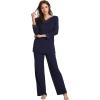 GYS Women’s Pajama Sets Viscose from Bamboo Lace Trim Long Sleeve Sleepwear Soft Pjs Lounge Sets with Pockets(A-navy)