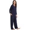 GYS Women’s Pajama Sets Viscose from Bamboo Lace Trim Long Sleeve Sleepwear Soft Pjs Lounge Sets with Pockets(A-navy)