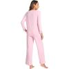 GYS Women’s Pajama Sets Viscose from Bamboo Lace Trim Long Sleeve Sleepwear Soft Pjs Lounge Sets with Pockets(A-pink)
