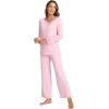 GYS Women’s Pajama Sets Viscose from Bamboo Lace Trim Long Sleeve Sleepwear Soft Pjs Lounge Sets with Pockets(A-pink)