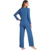 GYS Women’s Pajama Sets Viscose from Bamboo Lace Trim Long Sleeve Sleepwear Soft Pjs Lounge Sets with Pockets(A-prussian Blue)