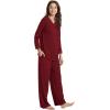 GYS Women’s Pajama Sets Viscose from Bamboo Lace Trim Long Sleeve Sleepwear Soft Pjs Lounge Sets with Pockets(A-wine)