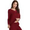 GYS Women’s Pajama Sets Viscose from Bamboo Lace Trim Long Sleeve Sleepwear Soft Pjs Lounge Sets with Pockets(A-wine)