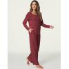 GYS Women’s Pajama Sets Viscose from Bamboo Lace Trim Long Sleeve Sleepwear Soft Pjs Lounge Sets with Pockets(B-wine)