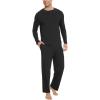 GYS Bamboo Viscose Men’s Pajama Sets Long Sleeve Henley Neck Casual Sleep Set with Pockets(Black)