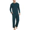GYS Bamboo Viscose Men’s Pajama Sets Long Sleeve Henley Neck Casual Sleep Set with Pockets(Indigo)