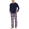 GYS Bamboo Viscose Men’s Pajama Sets Long Sleeve Henley Neck Casual Sleep Set with Pockets(Navy Red Plaid)