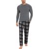GYS Bamboo Viscose Men’s Pajama Sets Long Sleeve Plaid Loungewear Sets with Pockets(Dark Heather Grey/Plaid)