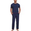 GYS Bamboo Viscose Men’s Pajama Sets Short Sleeve Crew Neck Lounge Sets with Pockets(Deep Blue)