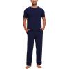 GYS Bamboo Viscose Men’s Pajama Sets Short Sleeve Crew Neck Lounge Sets with Pockets(Navy)