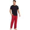 GYS Bamboo Viscose Men’s Pajama Sets Short Sleeve Crew Neck Lounge Sets with Pockets(Red Plaid)