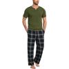 GYS Men’s Pajamas Set Short Sleeve Sleepwear Soft Pjs Top with Pants Cool Loungewear Set,Viscose Made from Bamboo(Army Green)
